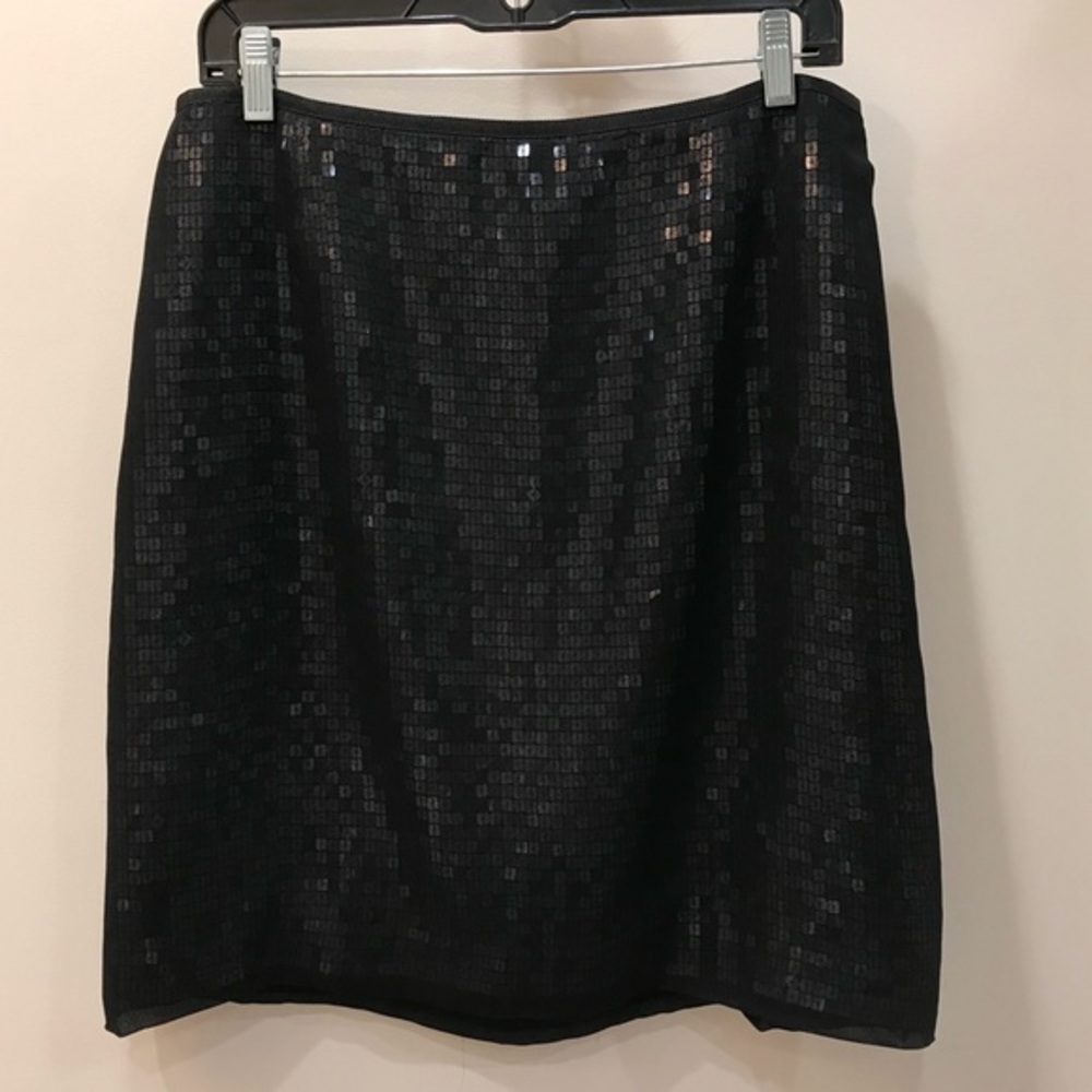 Ann Taylor Black Sequined Skirt A Line Midi Skirt Size 10